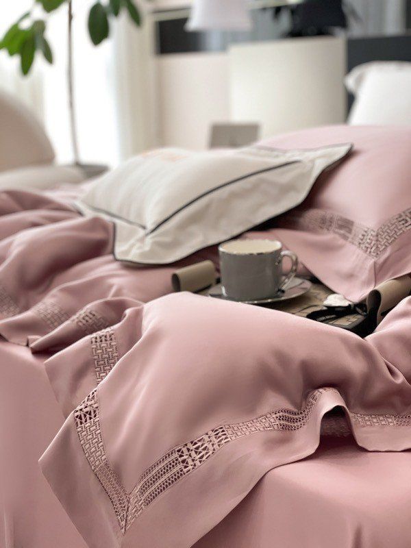 Bộ Chăn Ga Tencel 100s Viền - Hồng