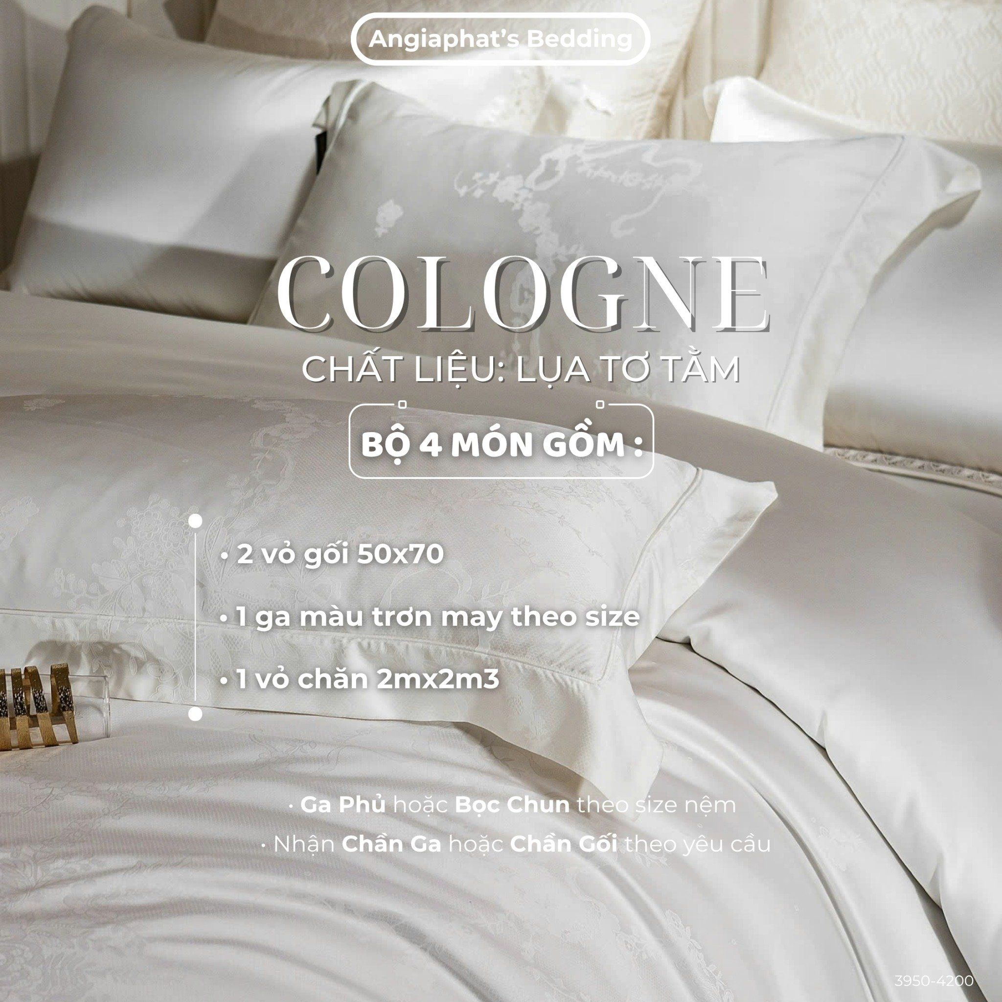 Set Chăn Ga GẤM TƠ TẰM - COLOGNE - MÀU TRẮNG