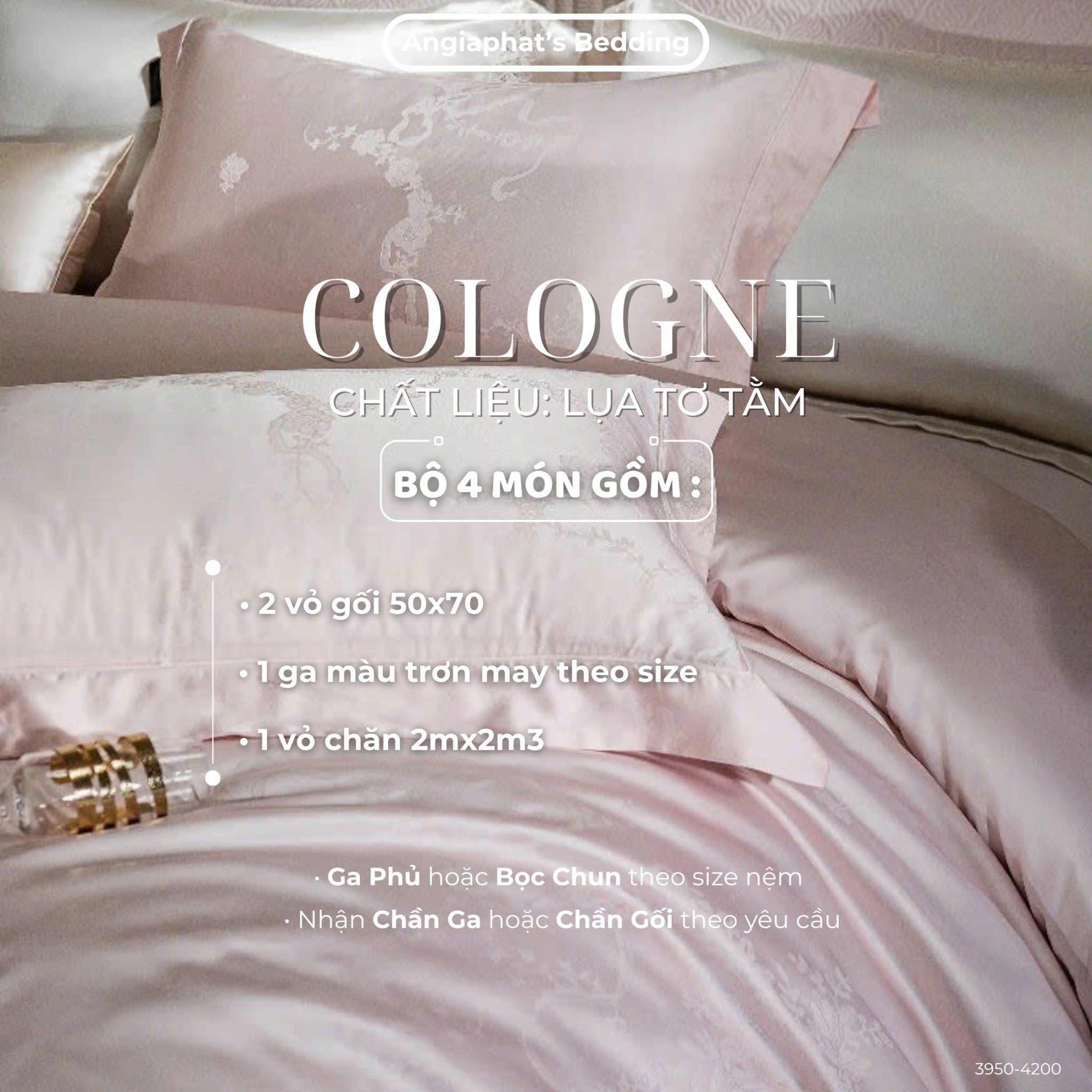 Set Chăn Ga GẤM TƠ TẰM - COLOGNE - MÀU HỒNG