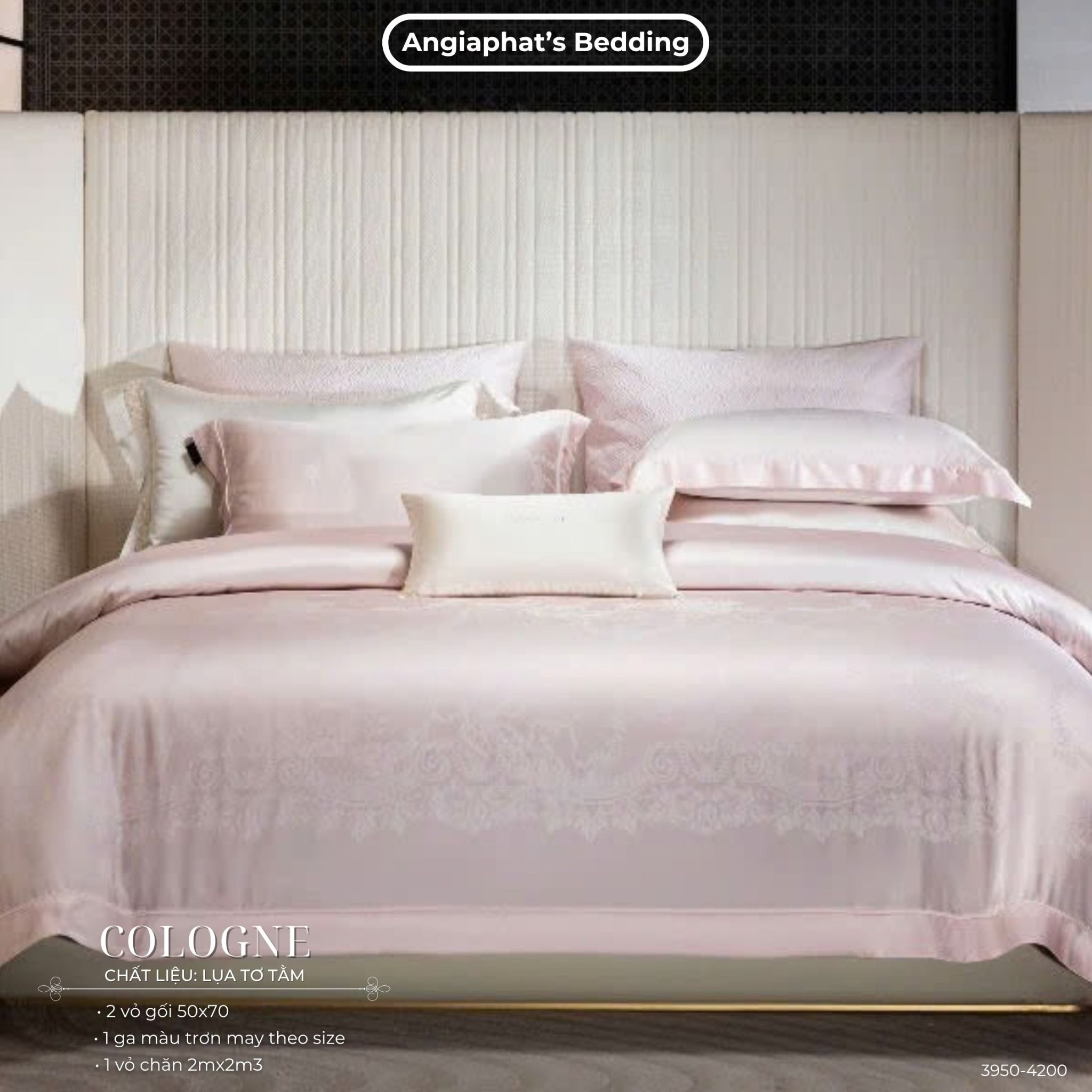 Set Chăn Ga GẤM TƠ TẰM - COLOGNE - MÀU HỒNG