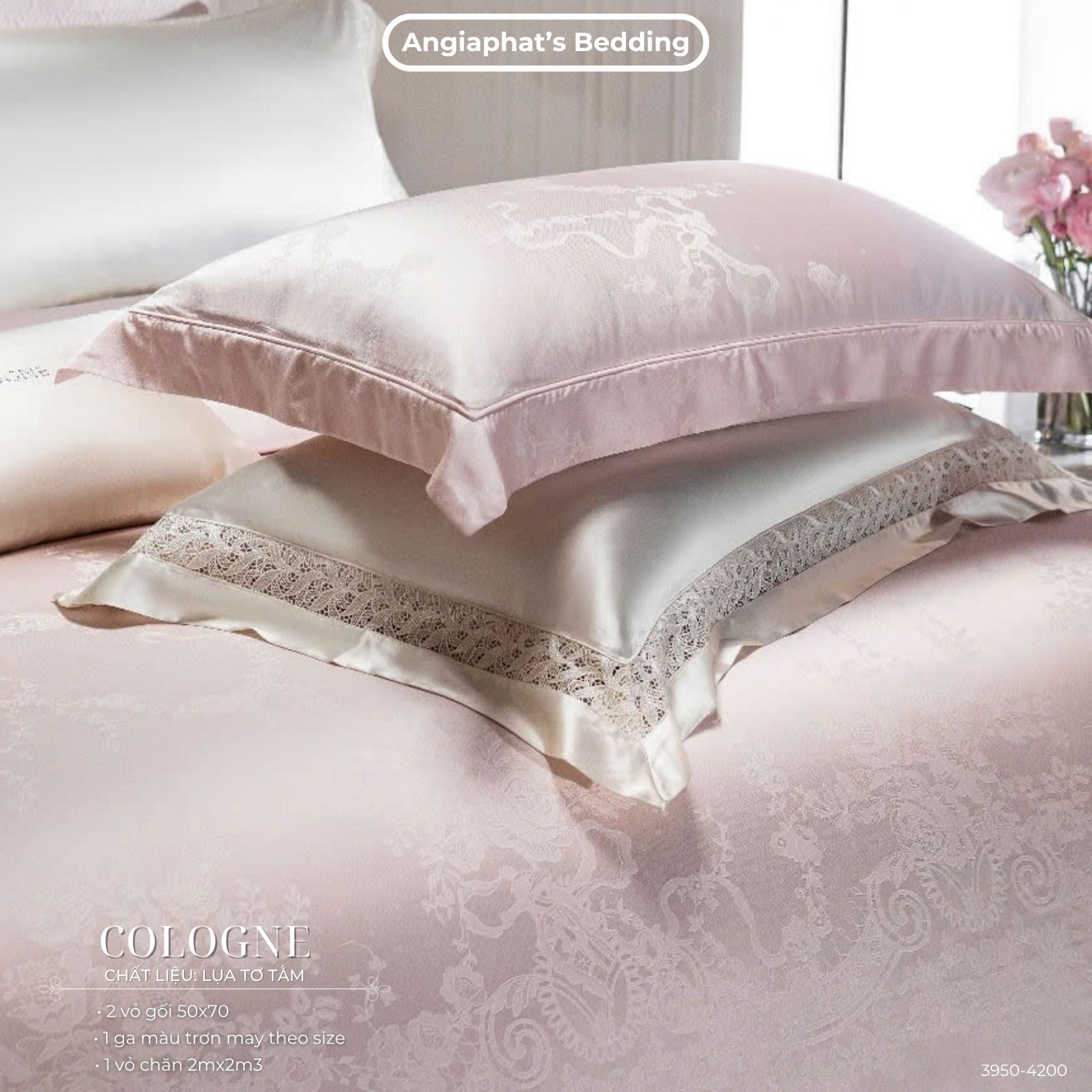 Set Chăn Ga GẤM TƠ TẰM - COLOGNE - MÀU HỒNG