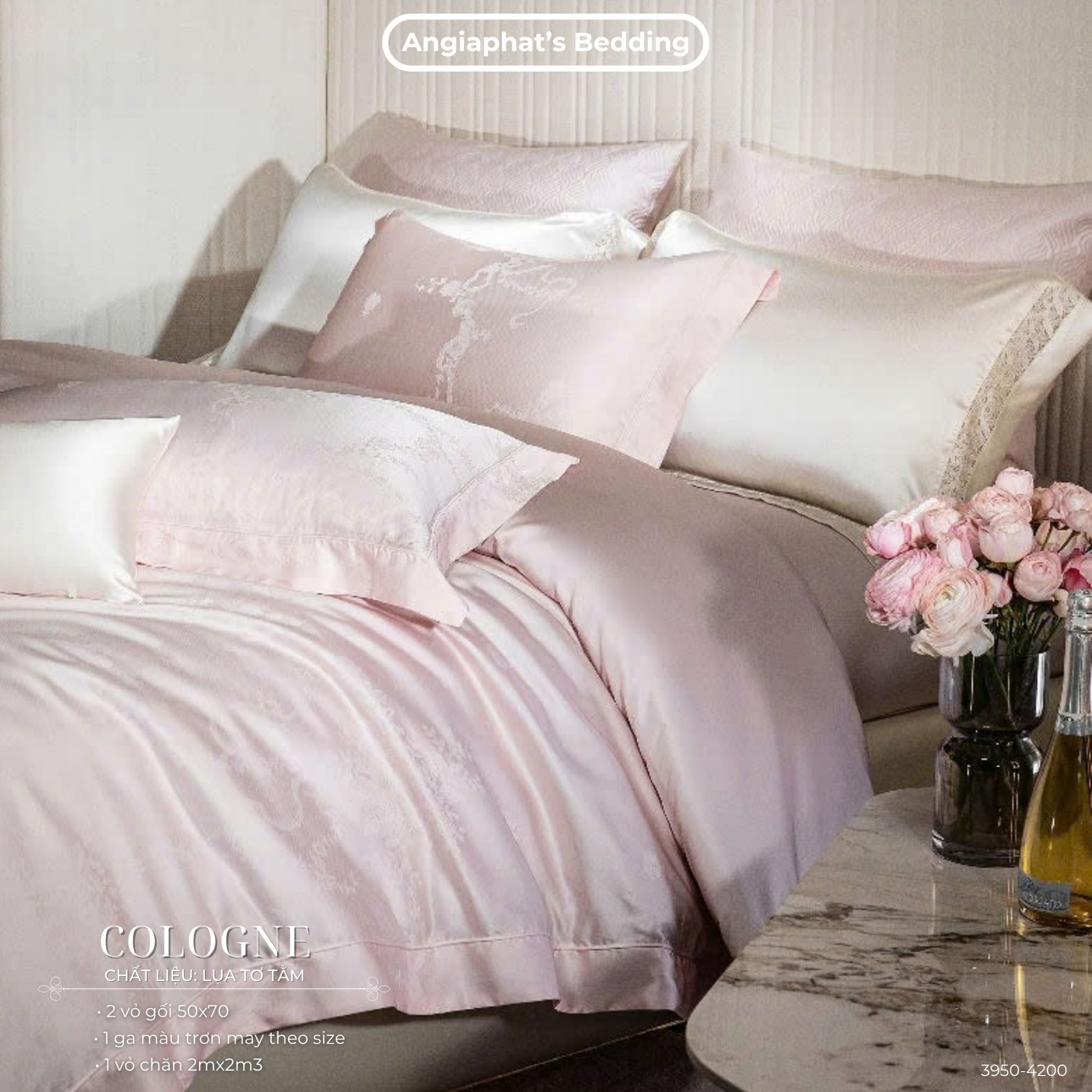 Set Chăn Ga GẤM TƠ TẰM - COLOGNE - MÀU HỒNG