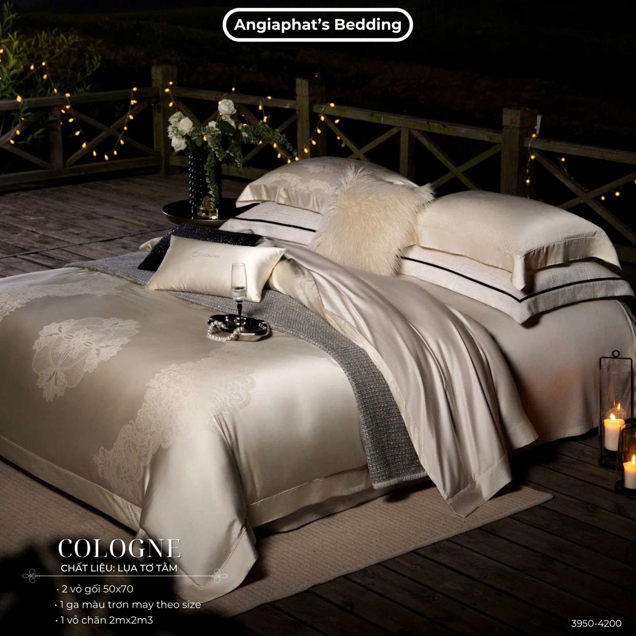 Set Chăn Ga GẤM TƠ TẰM - COLOGNE - MÀU KEM
