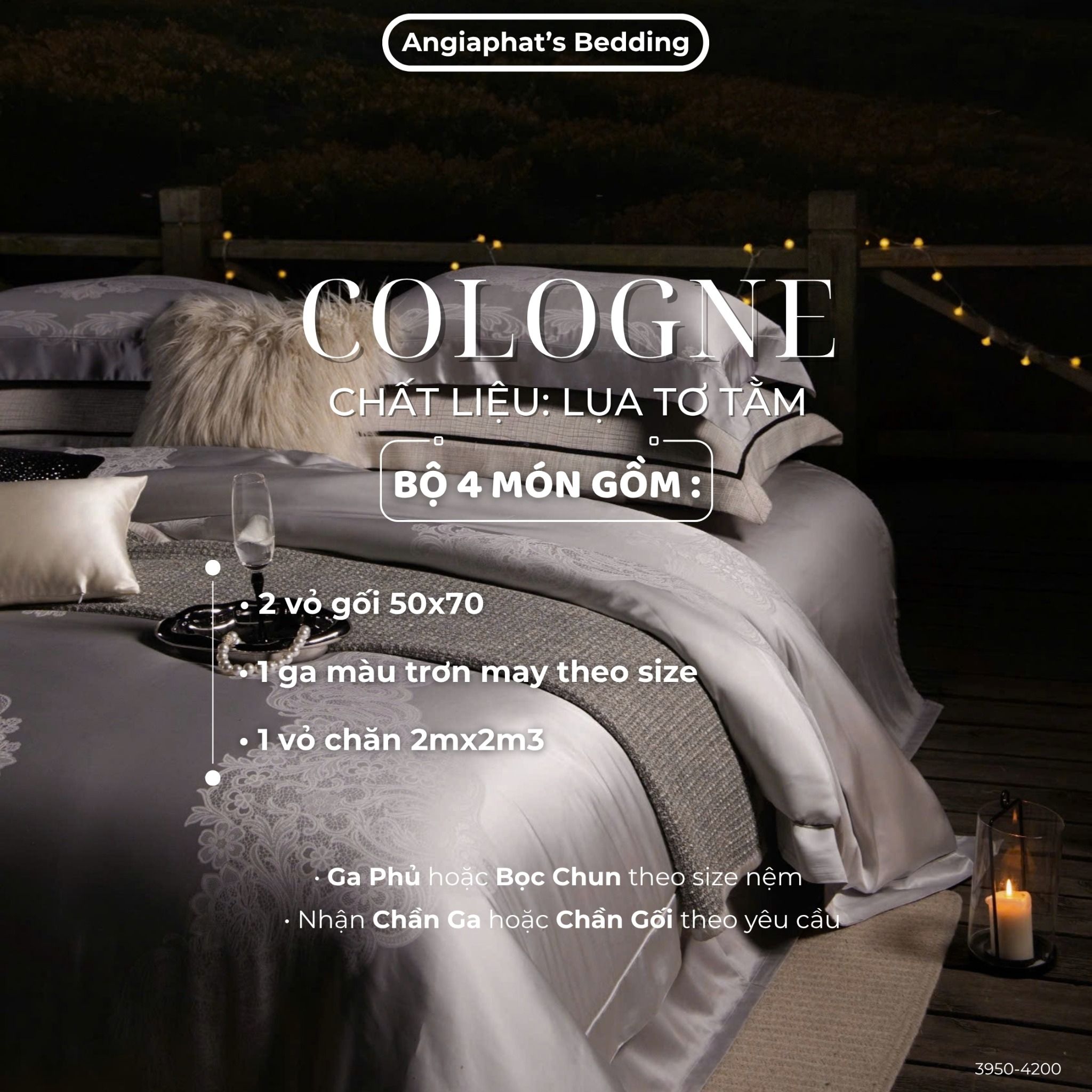 Set Chăn Ga GẤM TƠ TẰM - COLOGNE - MÀU GHI