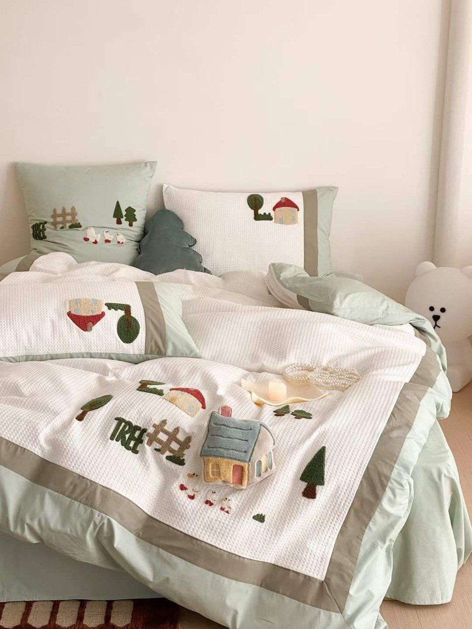  Bộ Chăn Ga Cotton Linen Kids - Thỏ Xanh 