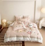  Bộ Chăn Ga Cotton Linen Kids - Thỏ Hồng 