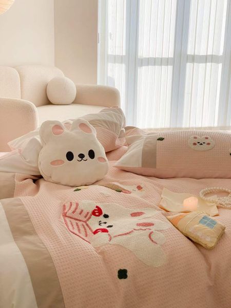  Bộ Chăn Ga Cotton Linen Kids - Thỏ Hồng 