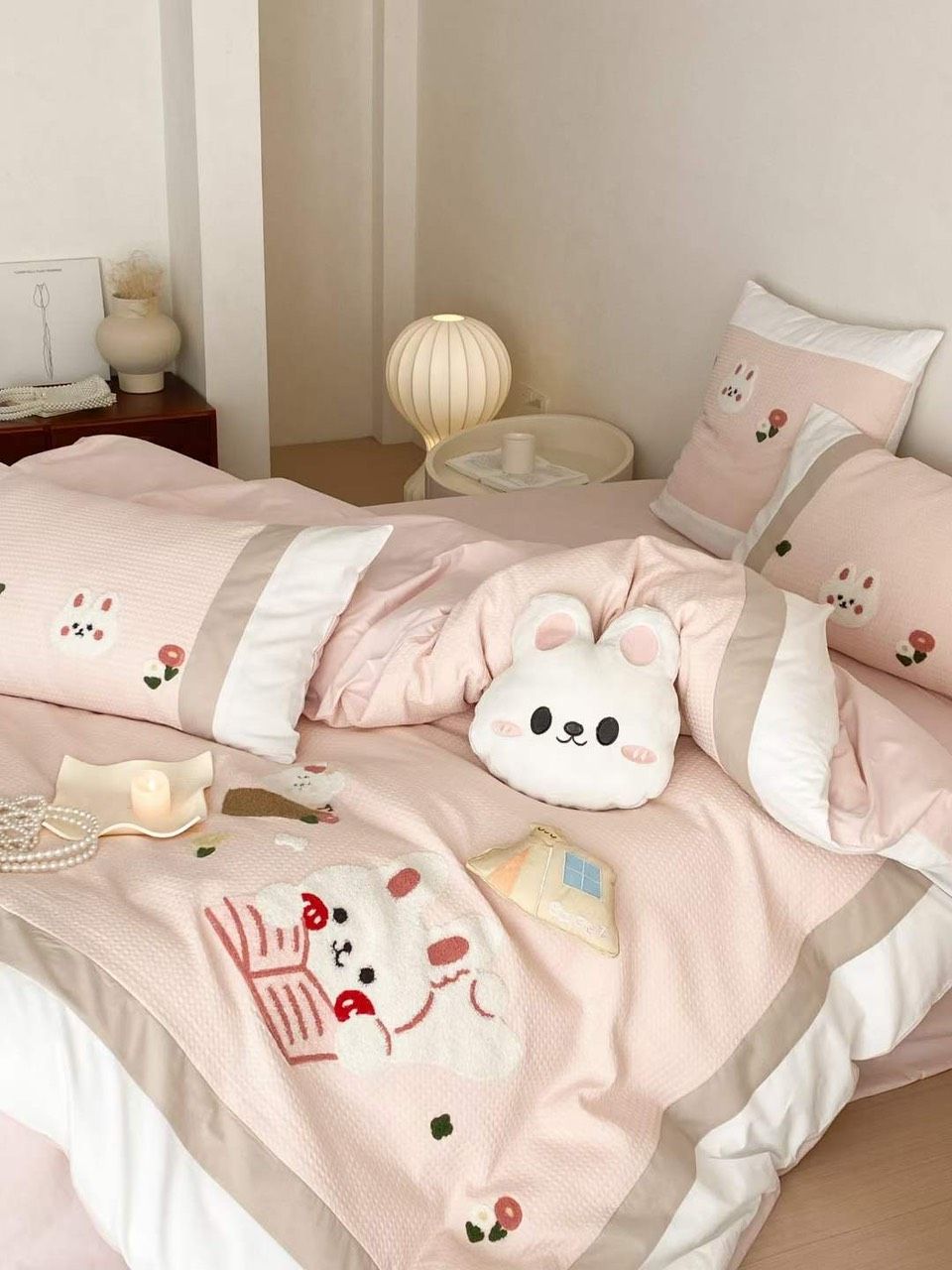  Bộ Chăn Ga Cotton Linen Kids - Thỏ Hồng 