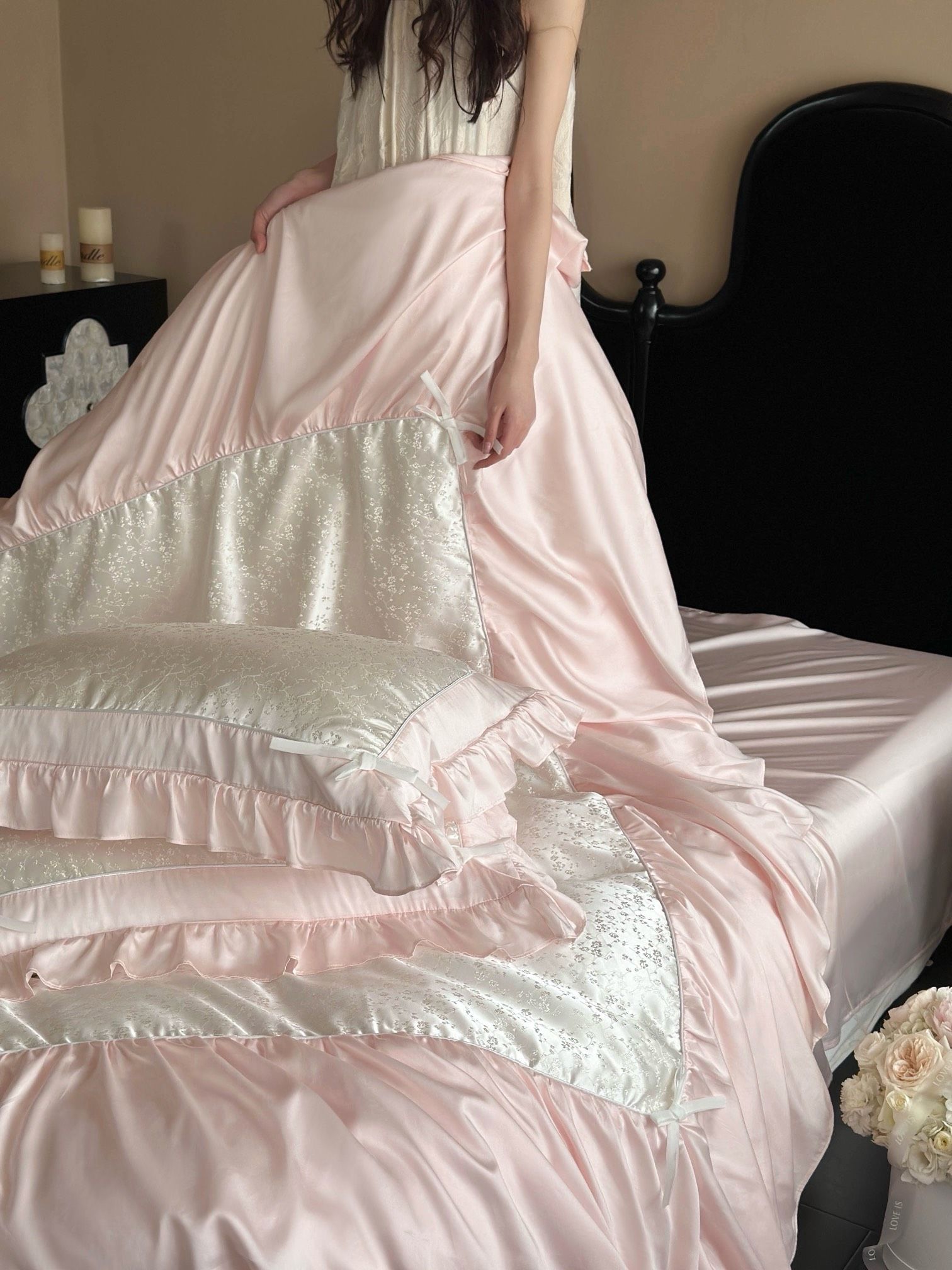 Tencel Young YZ Viền Hoa - Màu Hồng