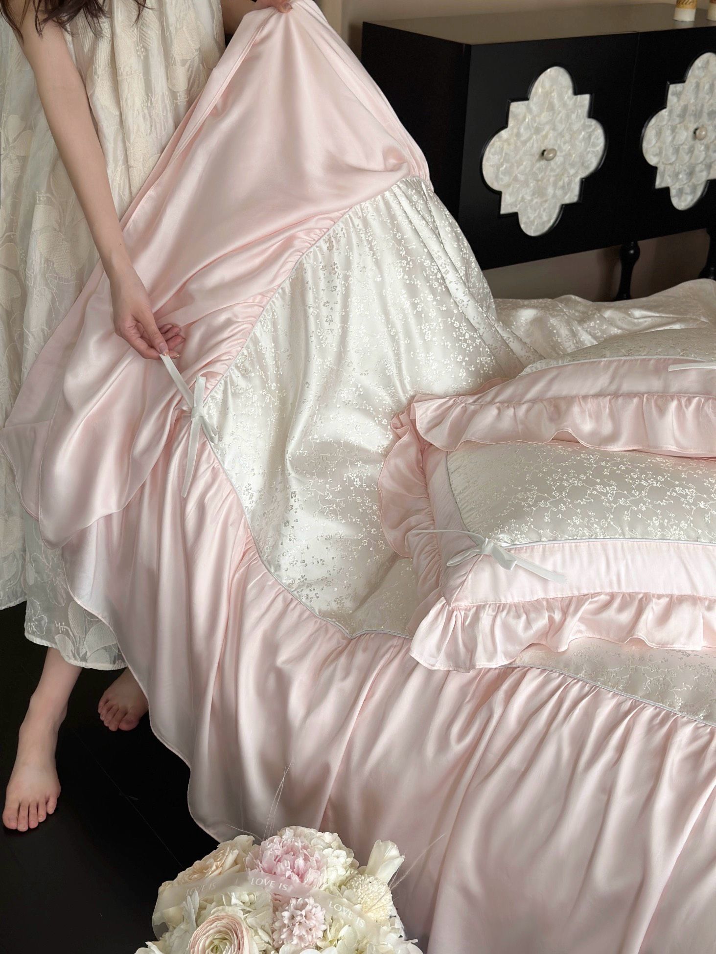 Tencel Young YZ Viền Hoa - Màu Hồng