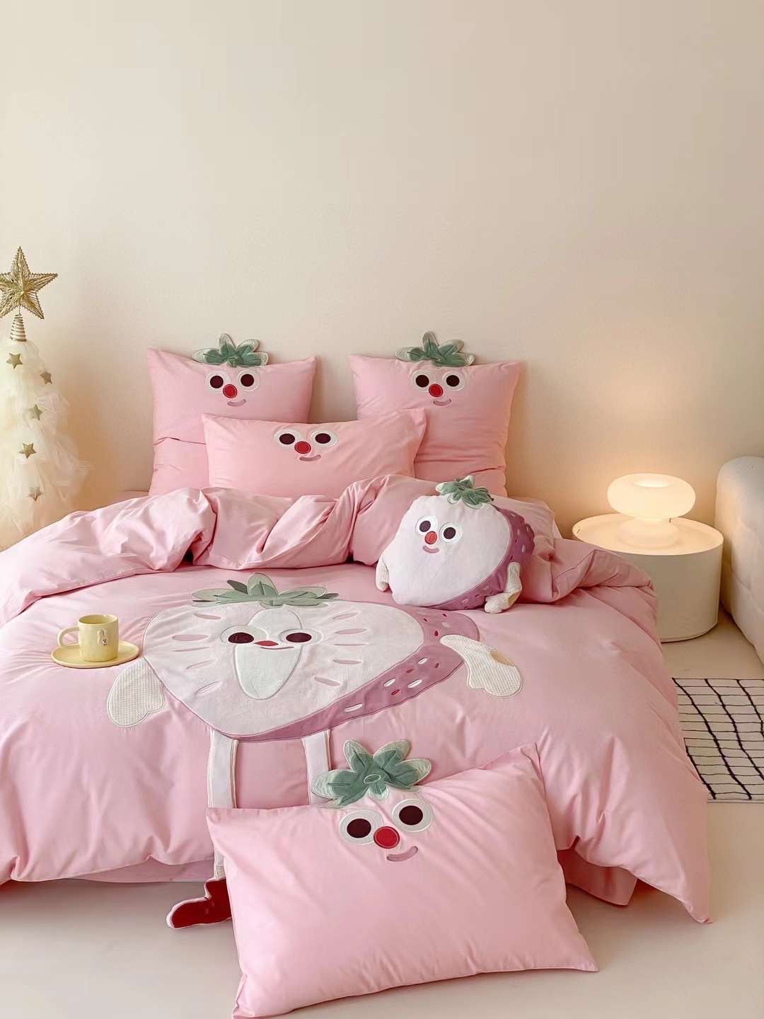 Bộ Chăn Ga Cotton Linen Kids - DÂU TÂY