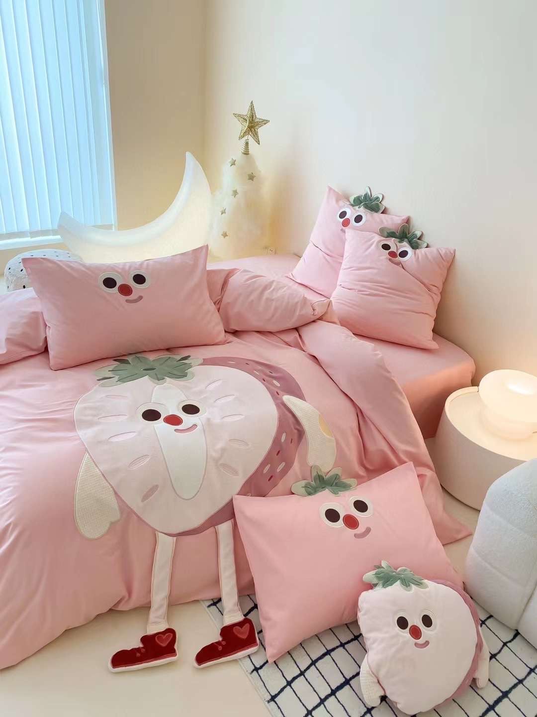 Bộ Chăn Ga Cotton Linen Kids - DÂU TÂY