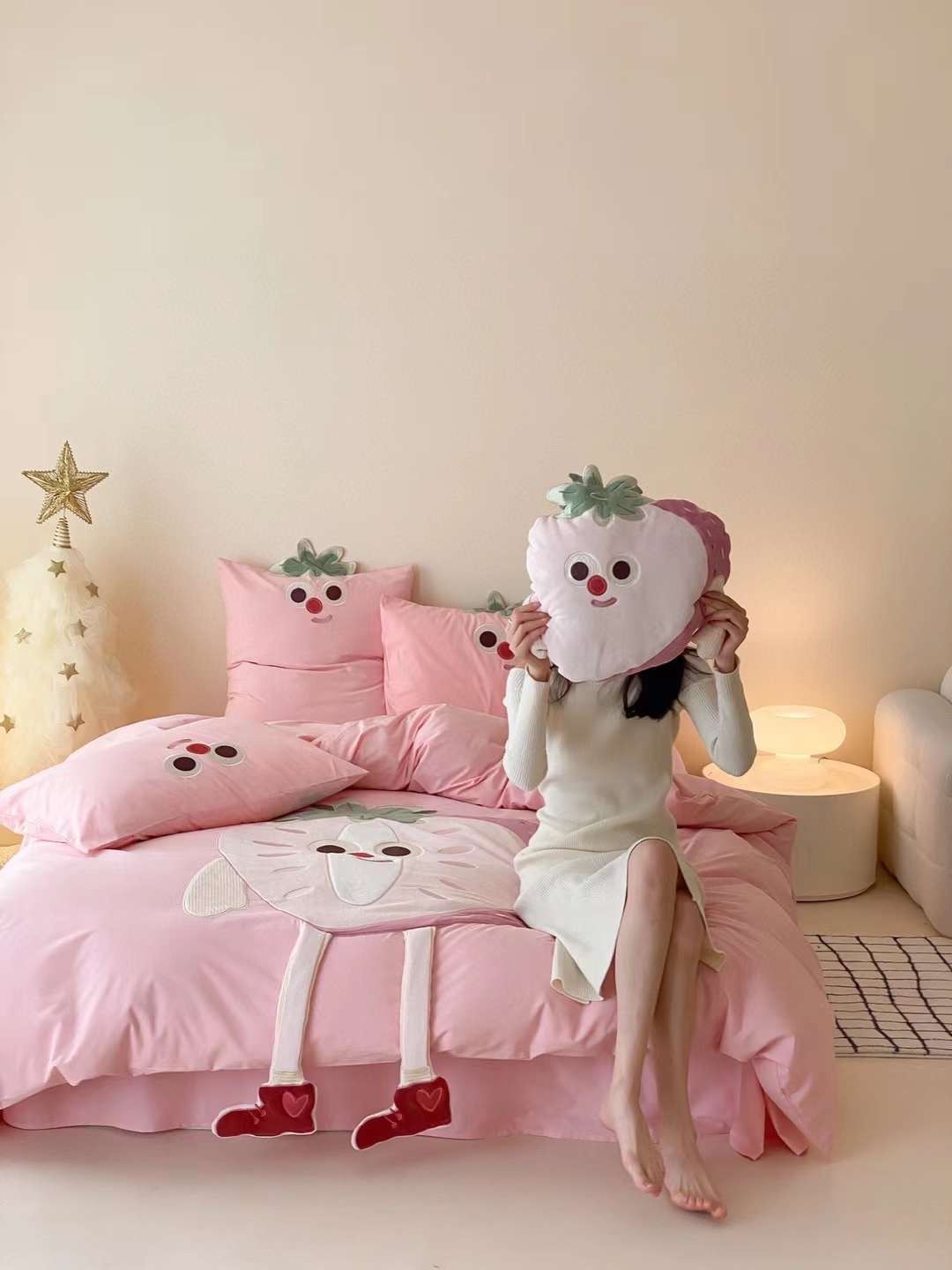 Bộ Chăn Ga Cotton Linen Kids - DÂU TÂY