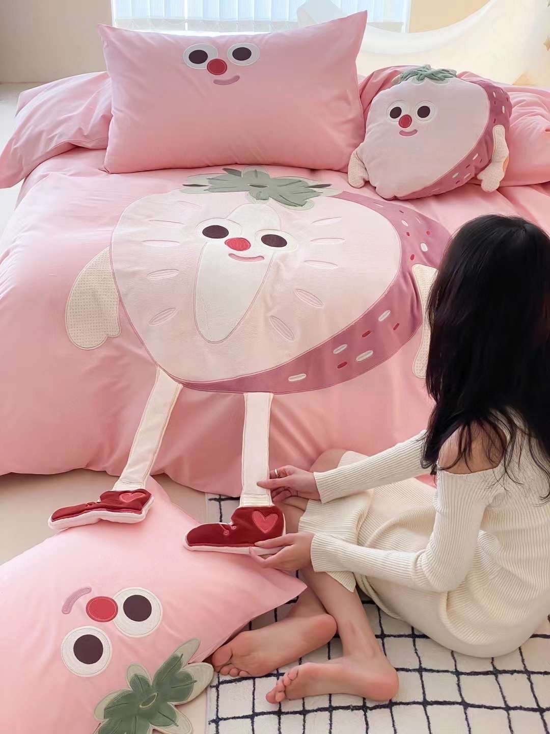 Bộ Chăn Ga Cotton Linen Kids - DÂU TÂY