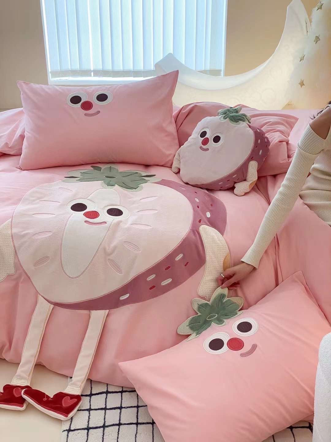 Bộ Chăn Ga Cotton Linen Kids - DÂU TÂY