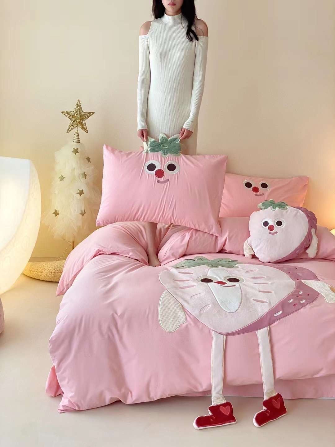 Bộ Chăn Ga Cotton Linen Kids - DÂU TÂY