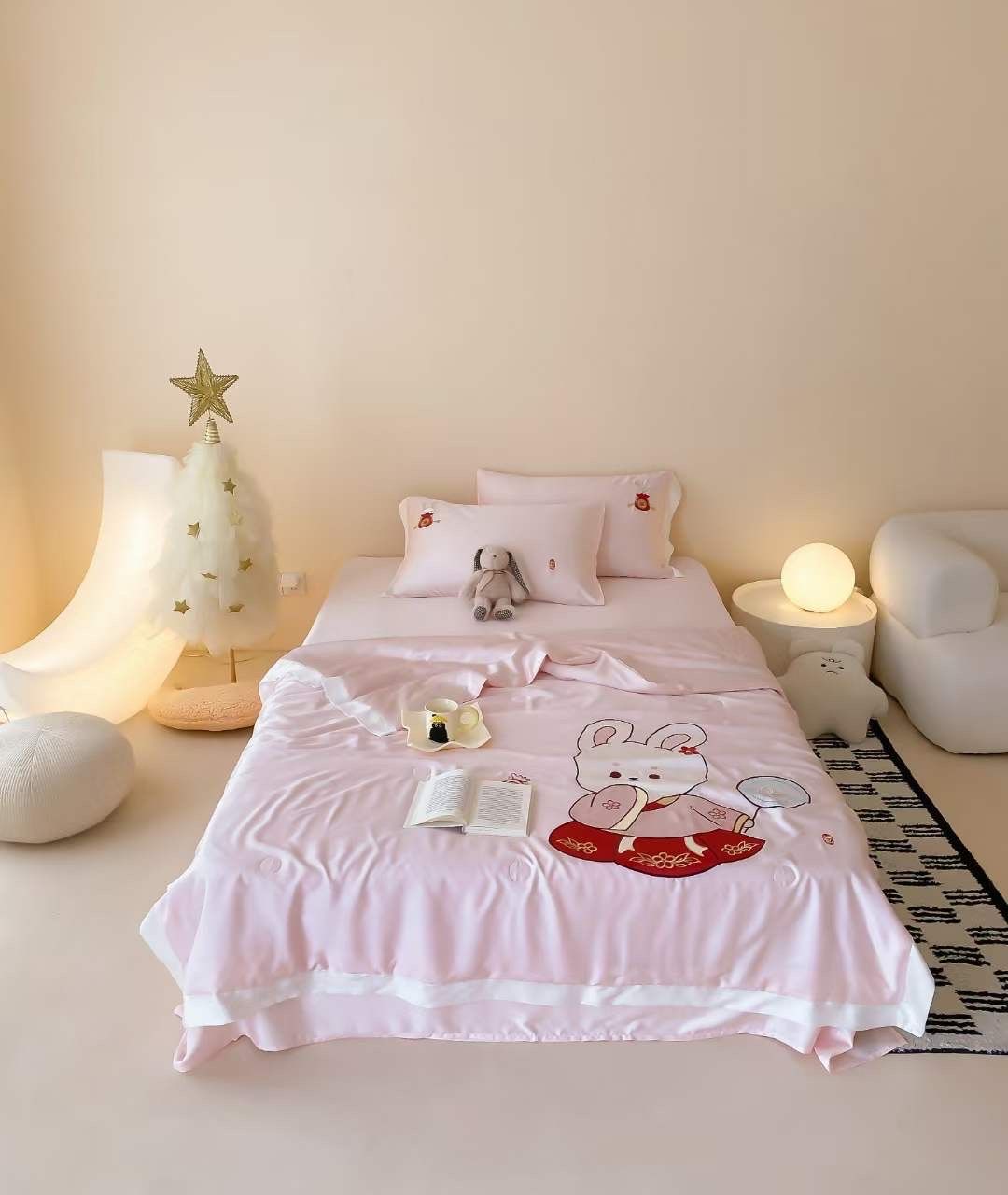 Chăn ga tencel chăn hè cho bé - Thỏ hồng