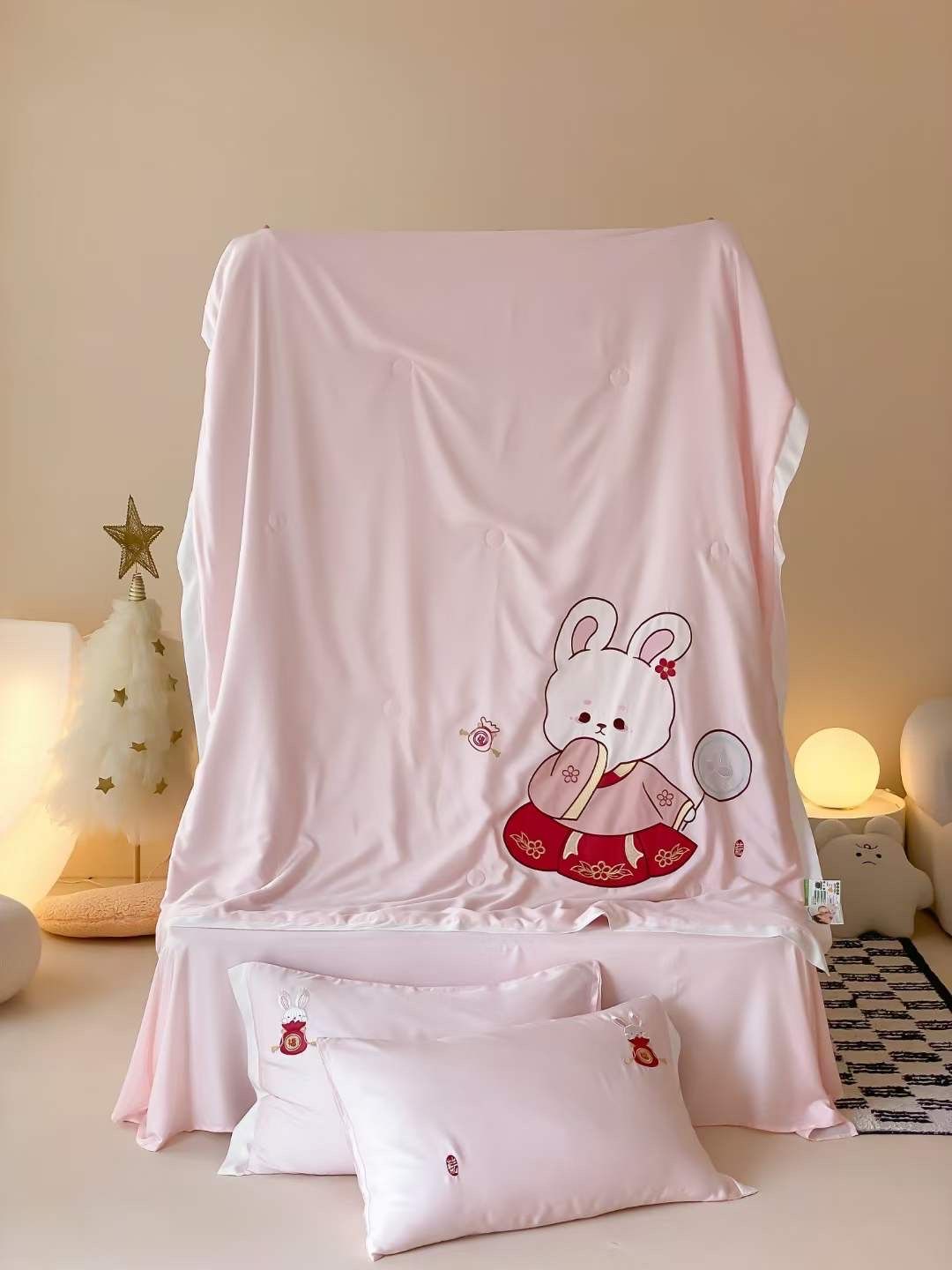 Chăn ga tencel chăn hè cho bé - Thỏ hồng