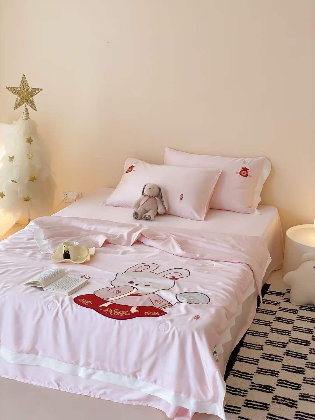 Chăn ga tencel chăn hè cho bé - Thỏ hồng