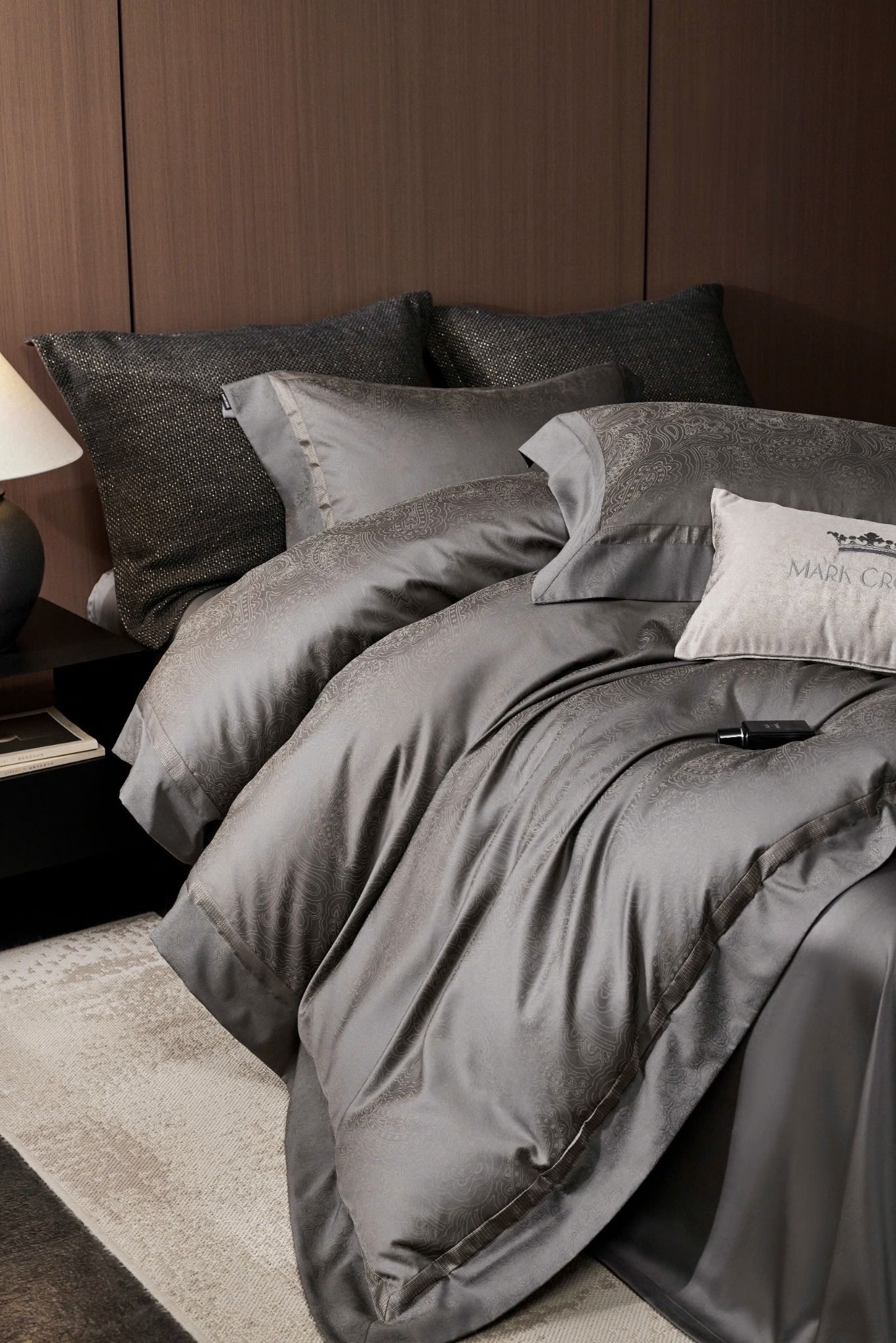 Set Chăn Ga Tencel 120s Markcross Dệt Vân Chìm - Màu Ghi ĐEN
