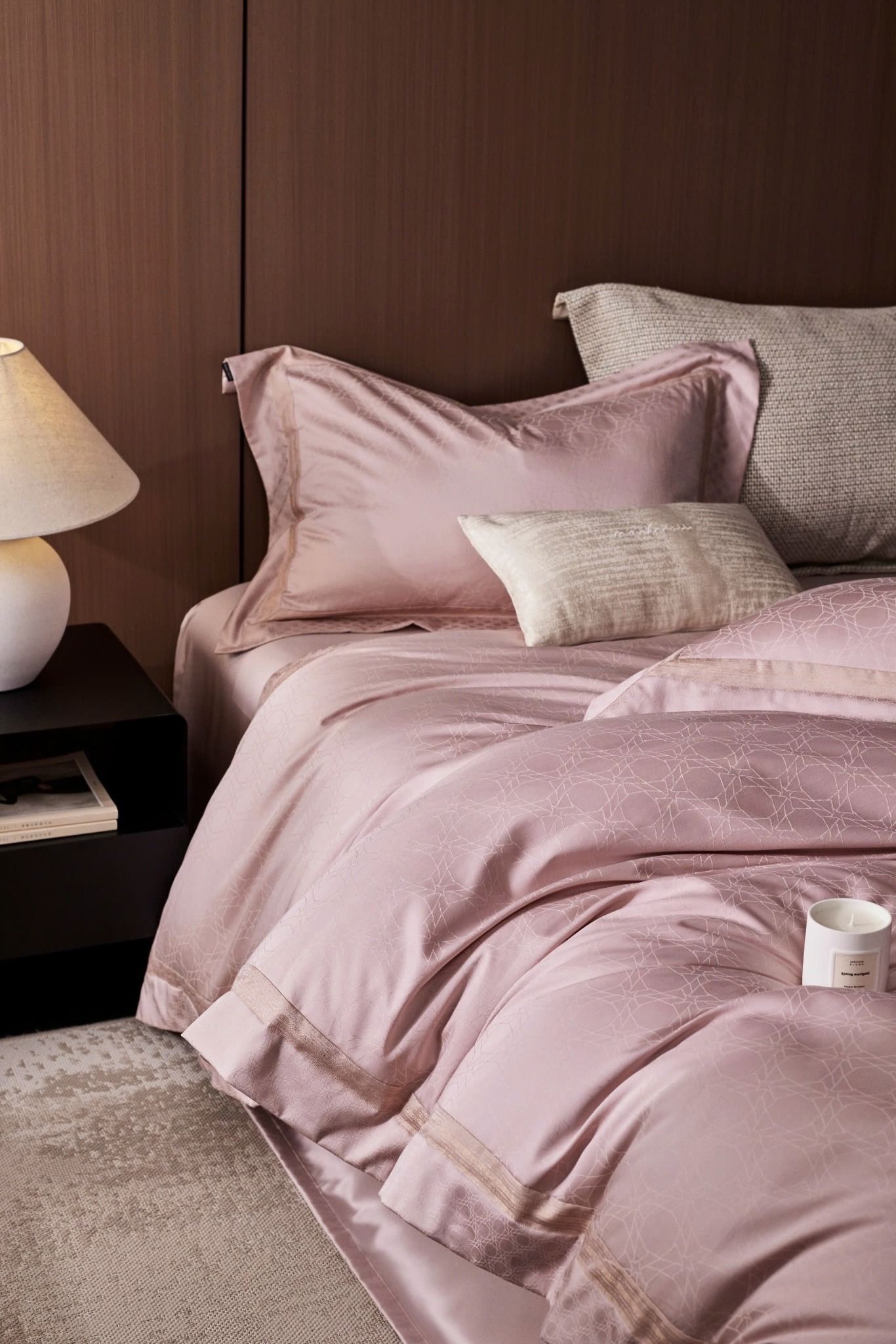 Set Chăn Ga Tencel 120s Markcross Dệt Vân Chìm - Màu Hồng