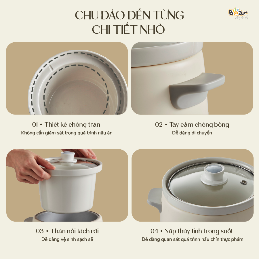 SB-NNC15 - Nồi Nấu Chậm Bear 1.5 Lít