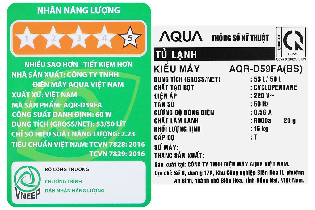 AQR-D59FA(BS) - Tủ Lạnh Aqua 50 Lít