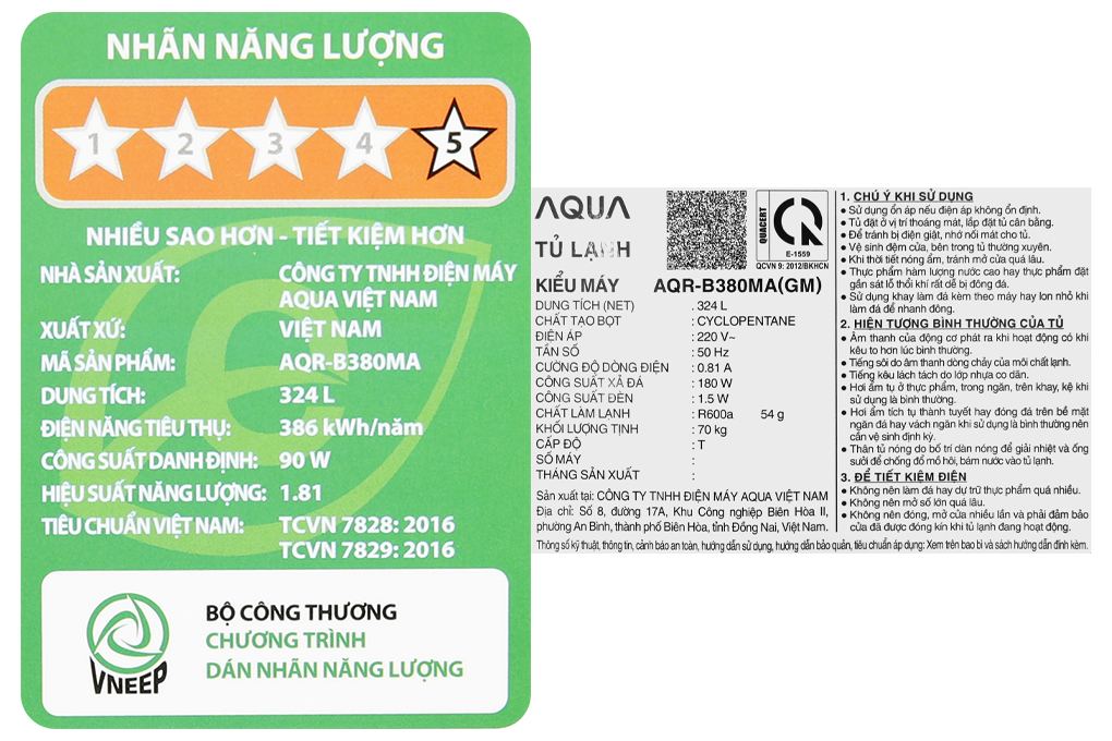 AQR-B380MA(GM) - Tủ Lạnh Aqua Inverter 324 Lít