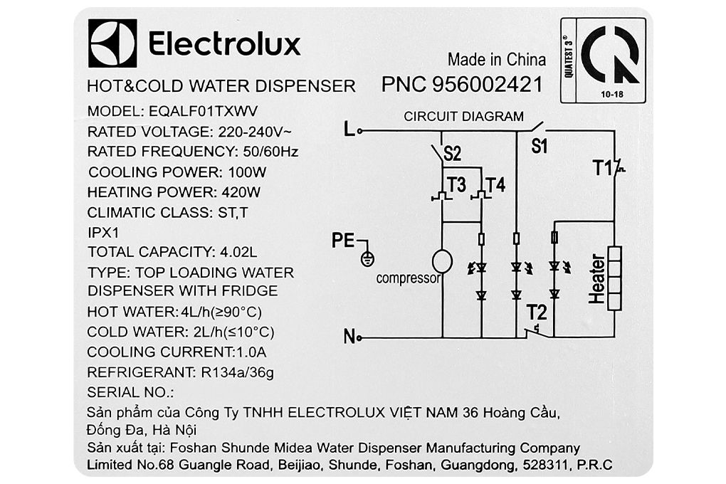 EQALF01TXWV - Cây Nước Nóng Lạnh Electrolux - Trắng
