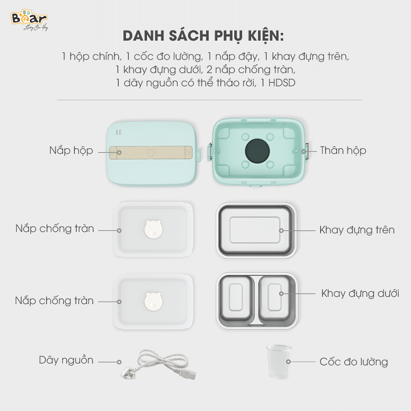 SB-HC12L - Hộp Cơm Điện Bear 1.2 Lít - 2 Ngăn