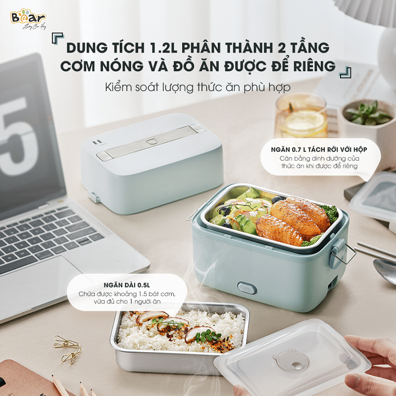 SB-HC12L - Hộp Cơm Điện Bear 1.2 Lít - 2 Ngăn