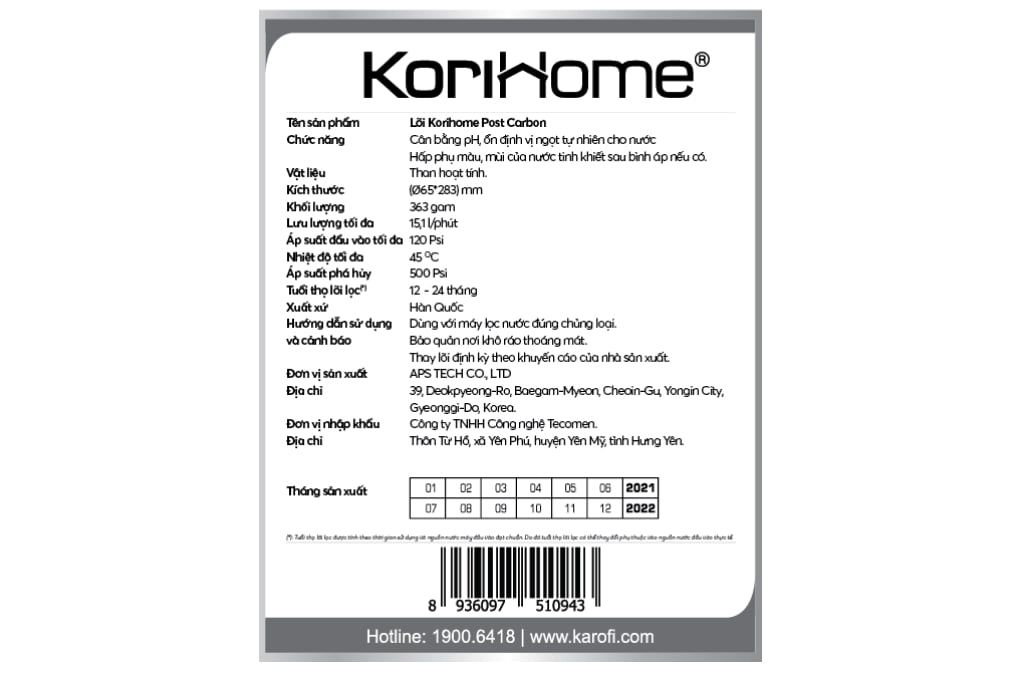 Lõi Lọc Post-Carbon KoriHome Số 5