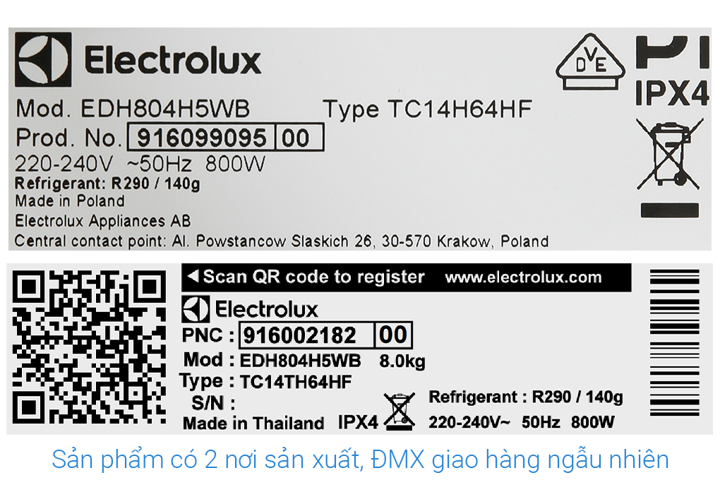 EDH804H5WB - Máy Sấy Bơm Nhiệt Electrolux UltimateCare - 8 Kg