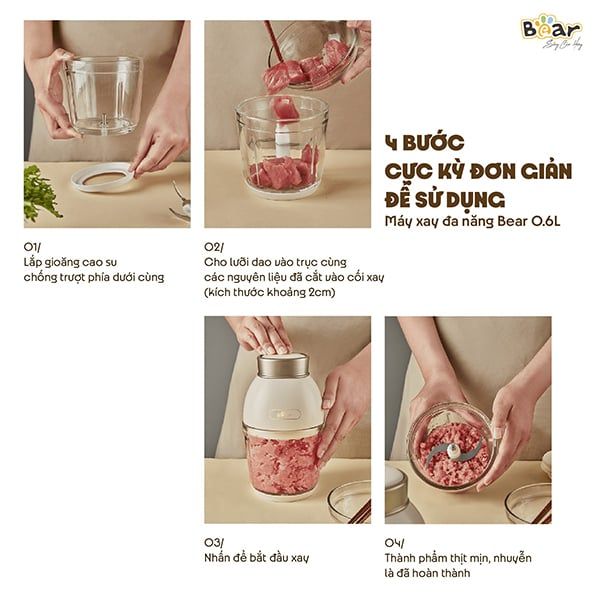 QSJ-D02Q1 - Máy Xay Ăn Dặm Bear 0.6 Lít - Kem