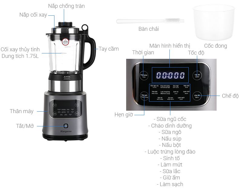 KG175HB1 - Máy Sữa Hạt Kangaroo _ 1.75 Lít - 800W