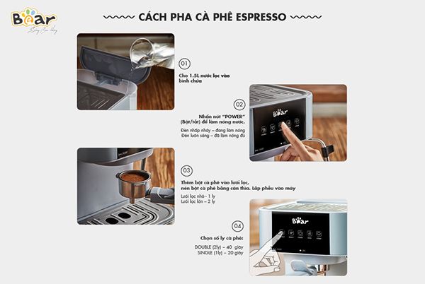 CF-B15V1 - Máy Pha Cà Phê Espresso Tự Động Bear - 1.5 Lít