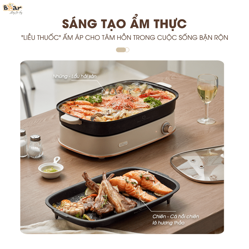 SB-NL45K - Nồi Lẩu Nướng Đa Năng Bear 2 Ngăn 4.5 Lít