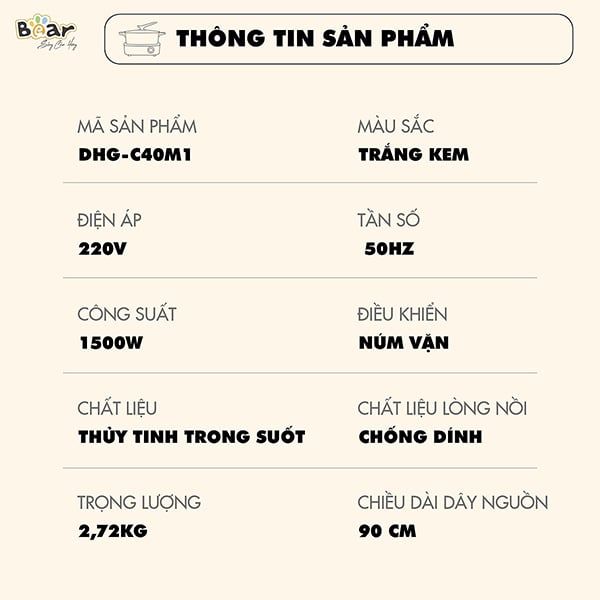DHG-C40M1 - Nồi Lẩu Điện Đa Năng 7 In 1 Bear