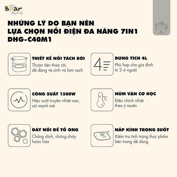 DHG-C40M1 - Nồi Lẩu Điện Đa Năng 7 In 1 Bear