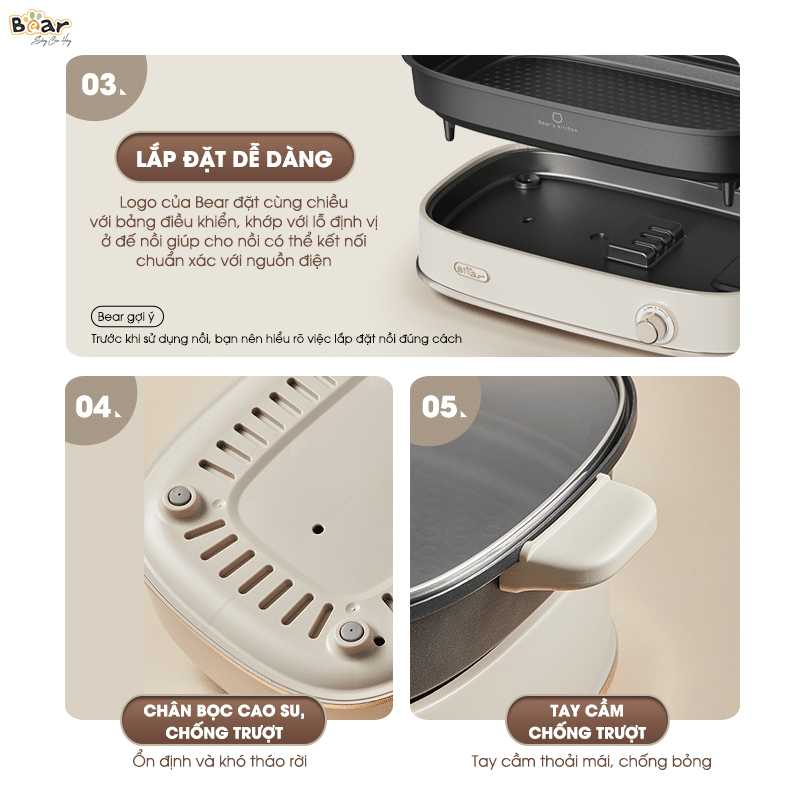SB-NL45K - Nồi Lẩu Nướng Đa Năng Bear 2 Ngăn 4.5 Lít