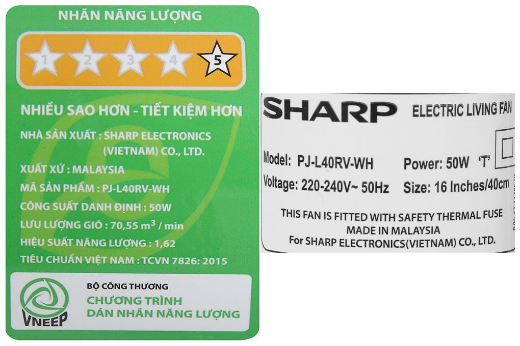 PJ-L40RV-WH - Quạt Lửng Sharp _ Có Remote