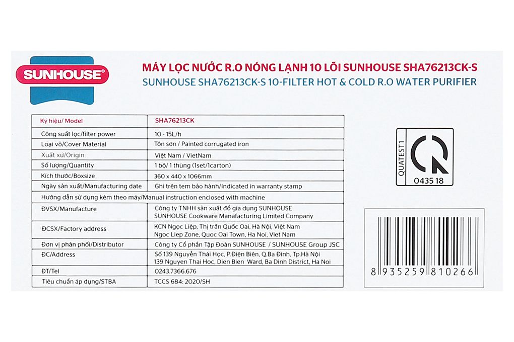 SHA76213CK-S - Máy Lọc Nước RO Nóng Nguội Lạnh Sunhouse - 10 Lõi