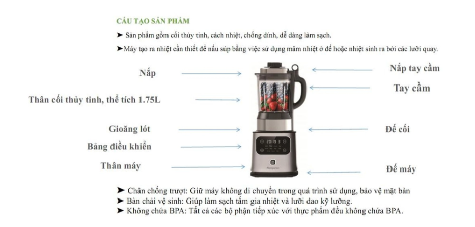 KG175HB1 - Máy Sữa Hạt Kangaroo _ 1.75 Lít - 800W