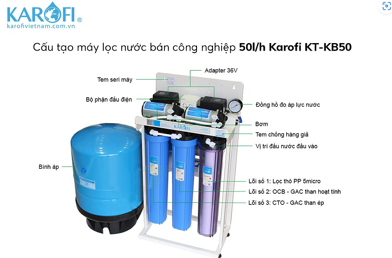 KT-KB50 - Máy lọc nước bán công nghiệp 50L/H Karofi - Bình áp 50 lít _ 7 Lõi
