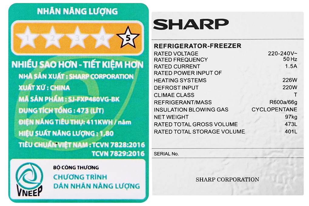 SJ-FXP480VG-BK - Tủ Lạnh Sharp Inverter 401 Lít Multi Door