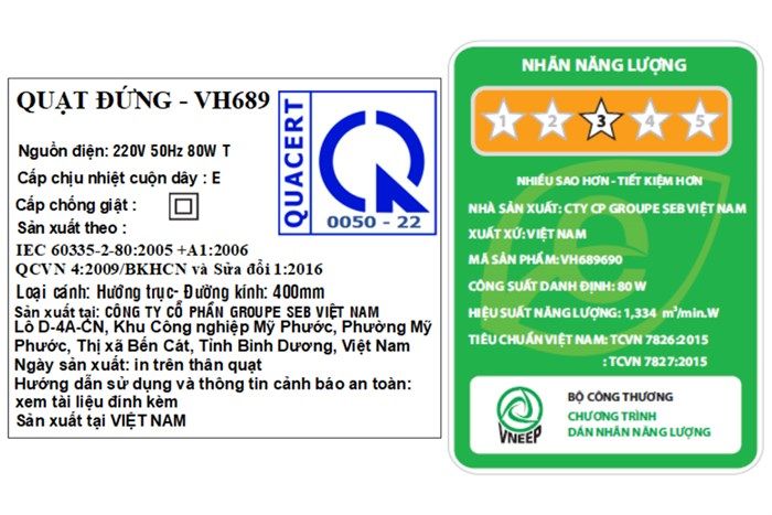VH689690 - Quạt đứng Tefal 6 cánh 80W