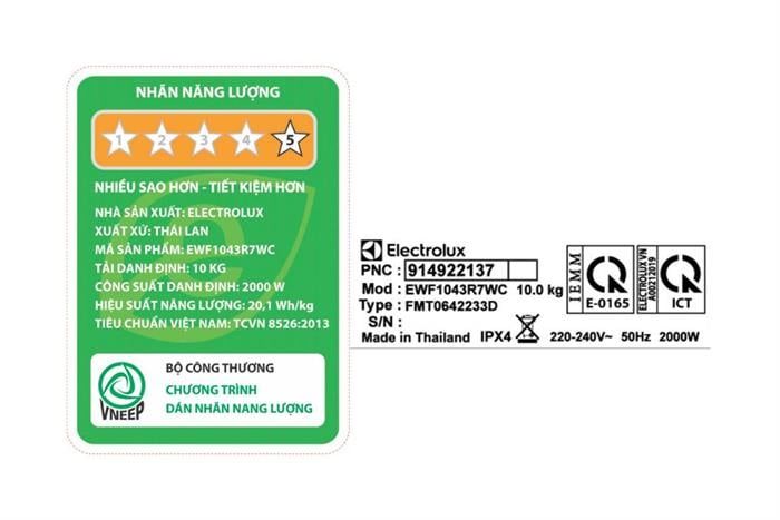 EWF1043R7SC - Máy Giặt Electrolux UltimateCare 700 Inverter _ 10 kg