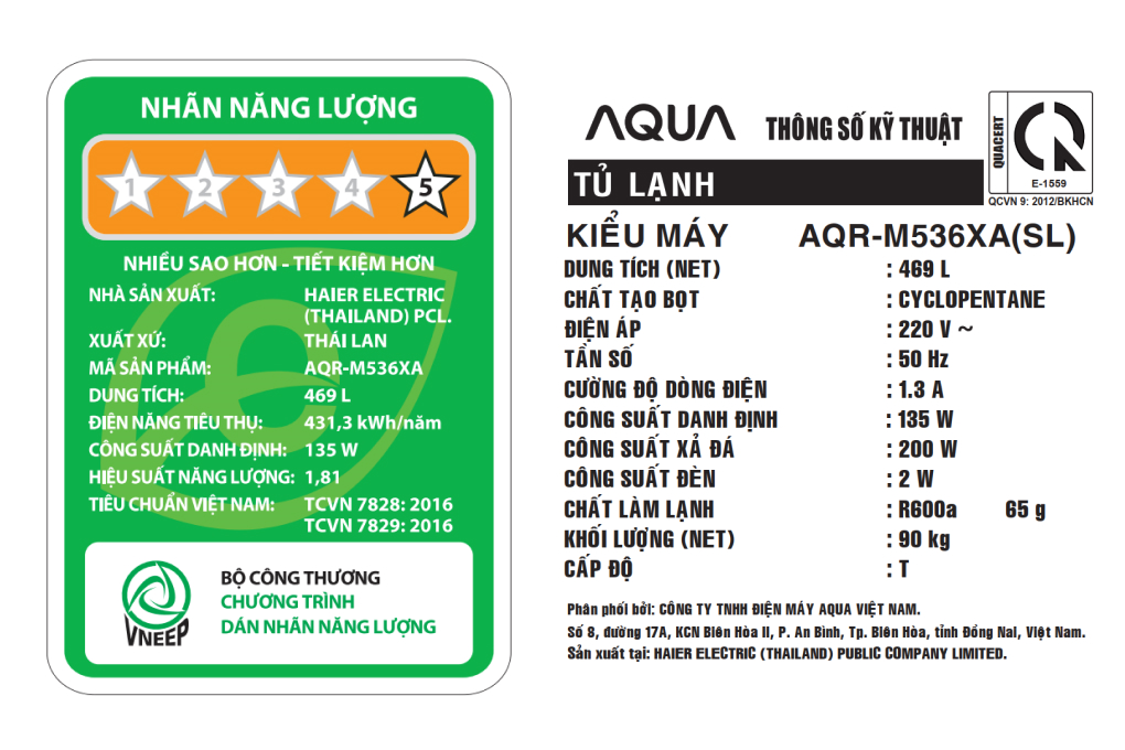 AQR-M536XA(SL) - Tủ Lạnh Aqua Inverter 469 Lít Multi Door