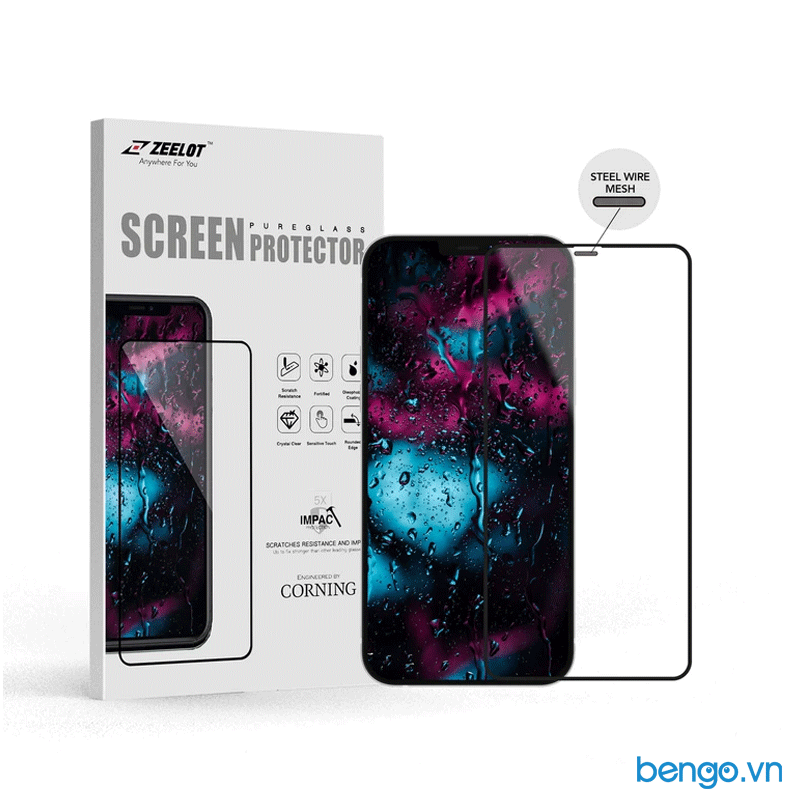 Dán cường lực iPhone 12 Pro Max/iPhone 12 Pro/iPhone 12/iPhone 12 Mini Zeelot PureGlass Full Chống vân tay