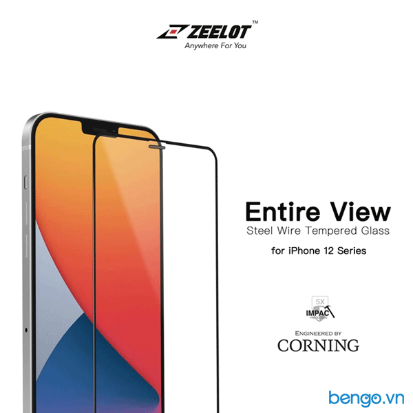 Dán cường lực iPhone 12 Pro Max/iPhone 12 Pro/iPhone 12/iPhone 12 Mini Zeelot PureGlass Full Chống vân tay